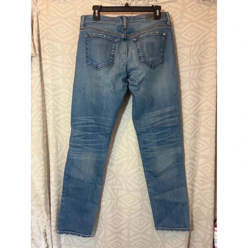 Baldwin Jeans Women's Blue Denim Distressed Knee Straight Leg Jeans Size‎ 28